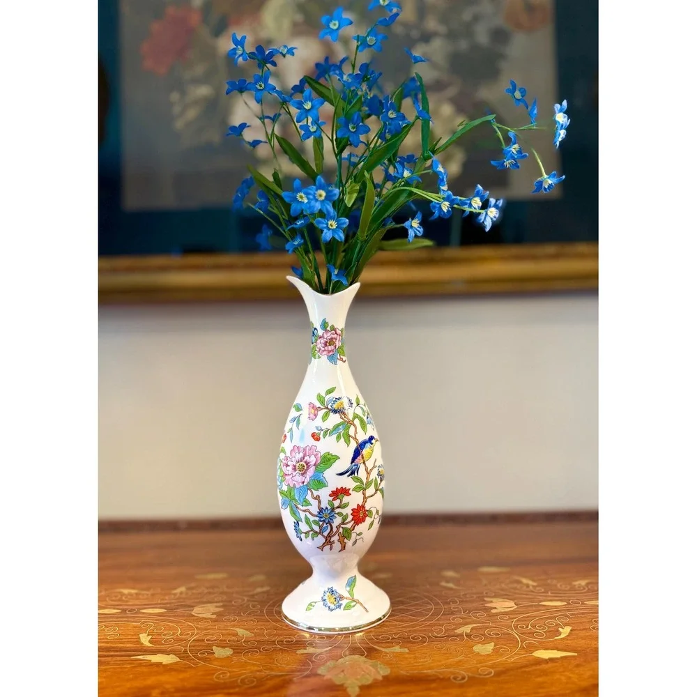 Vintage Aynsley Pembroke Bud Vase • Fine Bone China Bird Floral Vase